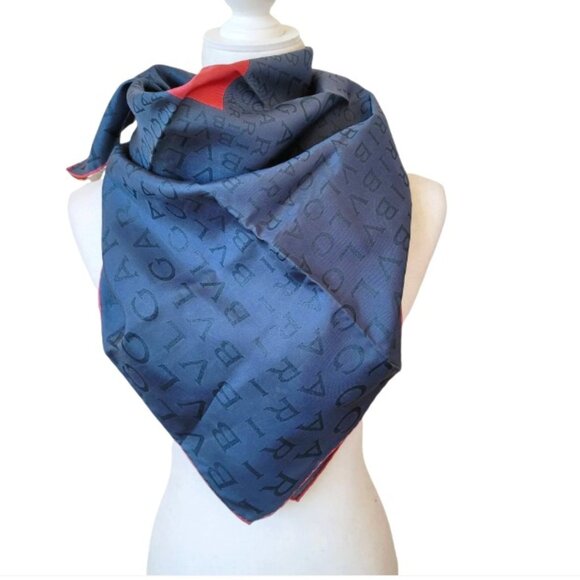 BVLGARI SILK SCARF HeadPrinted Silk ScarfBvlgari Blue Hand...
